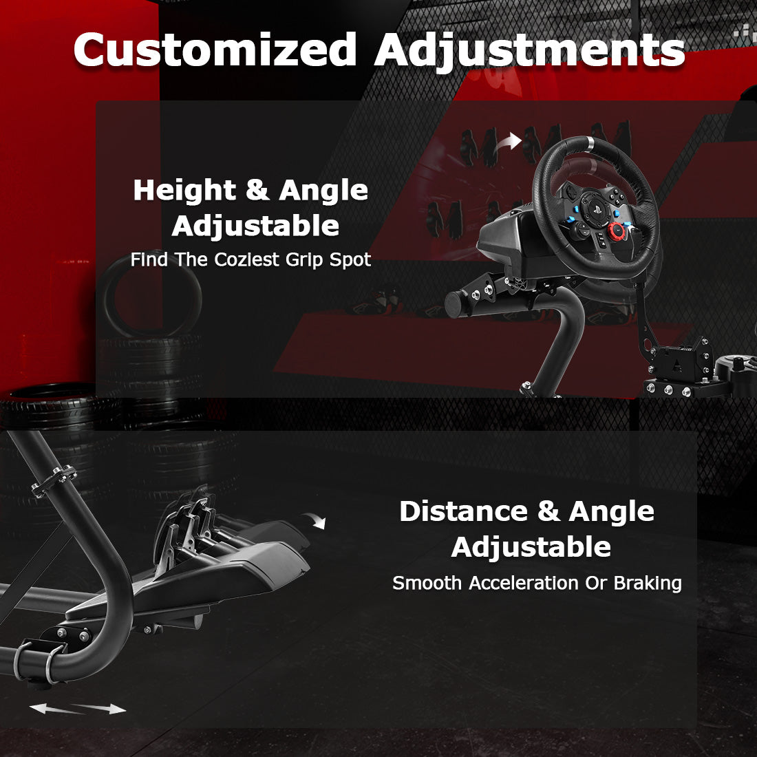 Zootopo Adjustable Racing Simulator Cockpit φ50mm Round Tubing with Monitor Mount, Compatible with Logitech G25/G29/G920/G923 and Thrustmaster T300 Gaming Stands. Does not include steering wheel, handbrake, pedals, and seat.