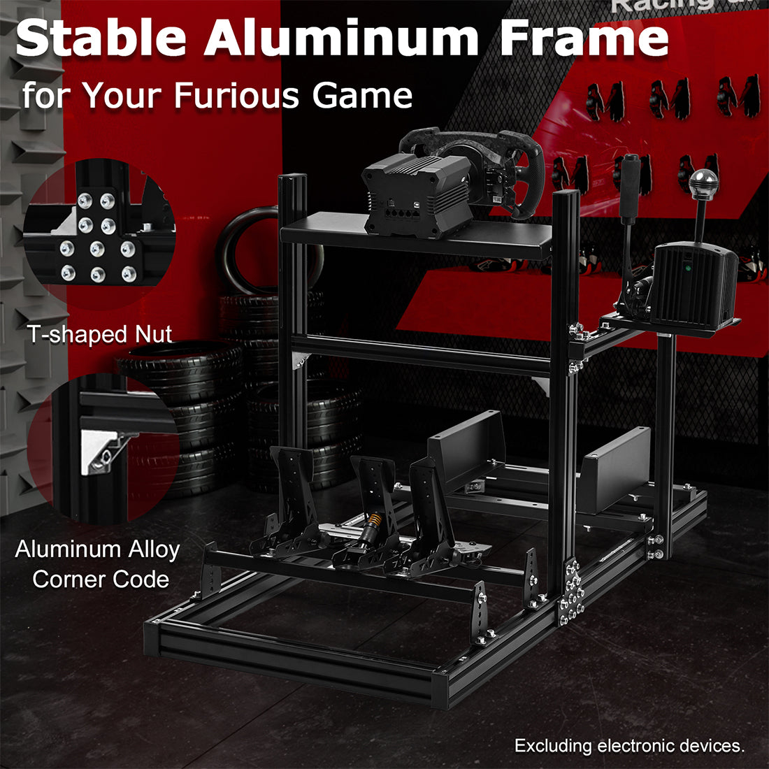 Zootopo 3060 Aluminum Profile Racing Simulator Cockpit, Infinitely Adjustable, Compatible with Thrustmaster/Fanatec/Logitech G29 steering wheels, specifically designed for the Sim Frame 3060 chassis. Does not include steering wheel, pedals, or handbrake