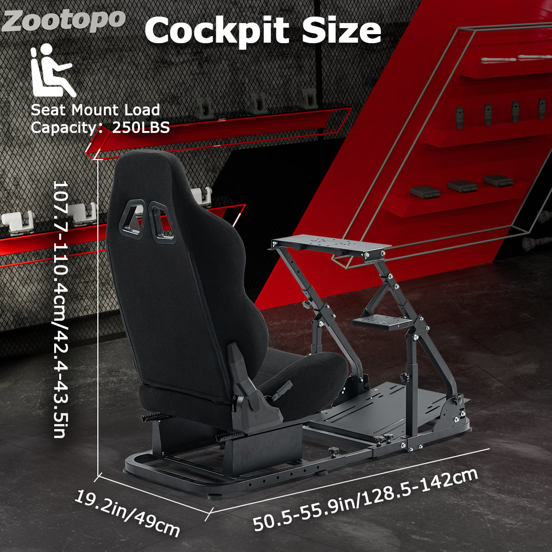 Zootopo Racing Simulator Cockpit with Black Seat Fit for Logitech G923/G29/G920, Thrustmaster, Fanatec,  Unlimited Adjustment,Not Included Shifter,Wheel,Pedals