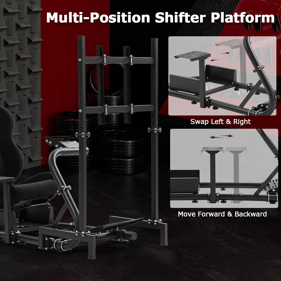 Zootopo Racing Cockpit with TV Stand &Black Seat Fit for Logitech,Thrustmaster,G25,G920,T500,Wheel Shifter Pedals Not Included