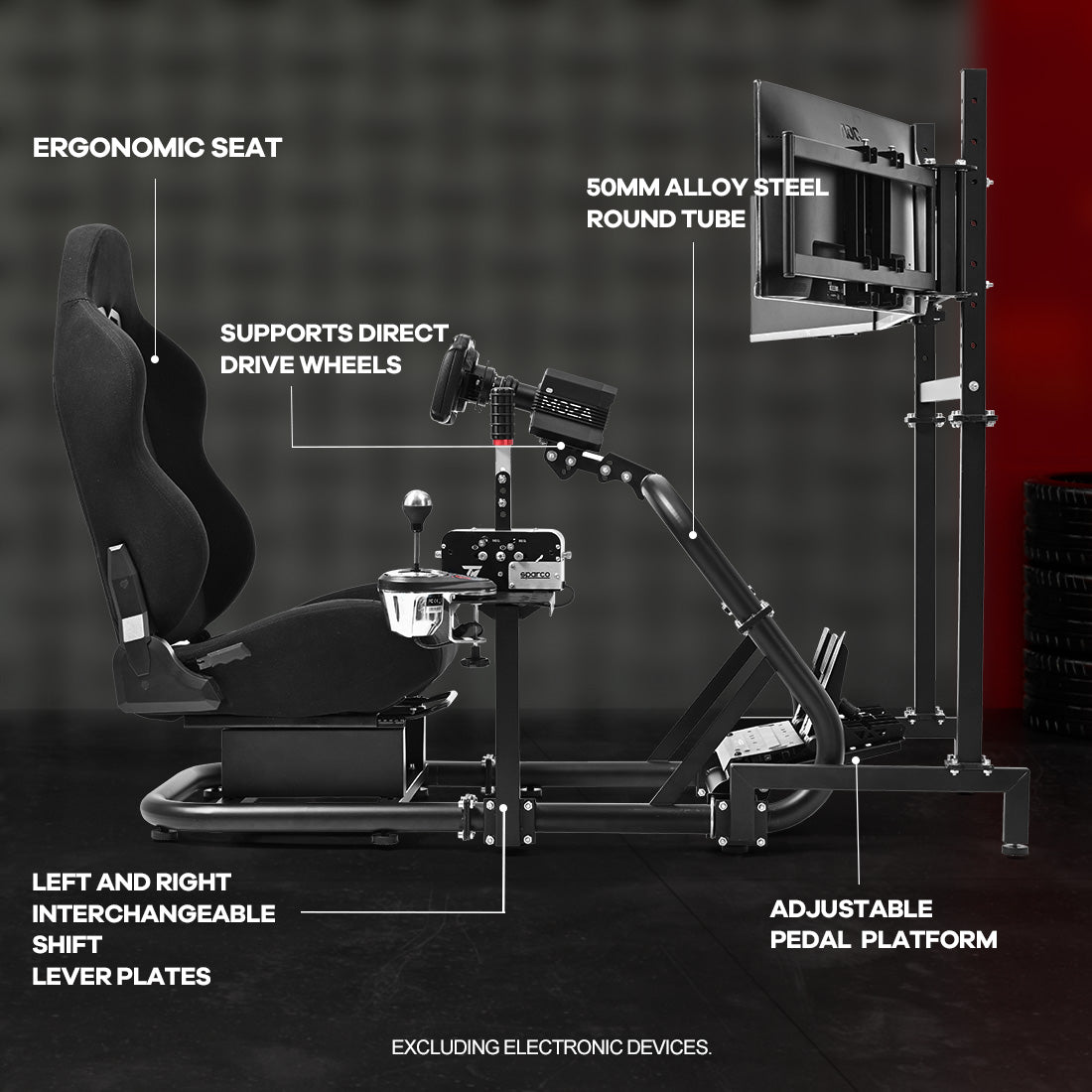 Zootopo Professional Racing Simulator Cockpit Frame with Black Seat&Monitor Stand, Fit for Logitech G920/Thrustmaster/Moza, Shifter Platform Upgrade, No Wheel, Pedals, Handbrake and Monitor