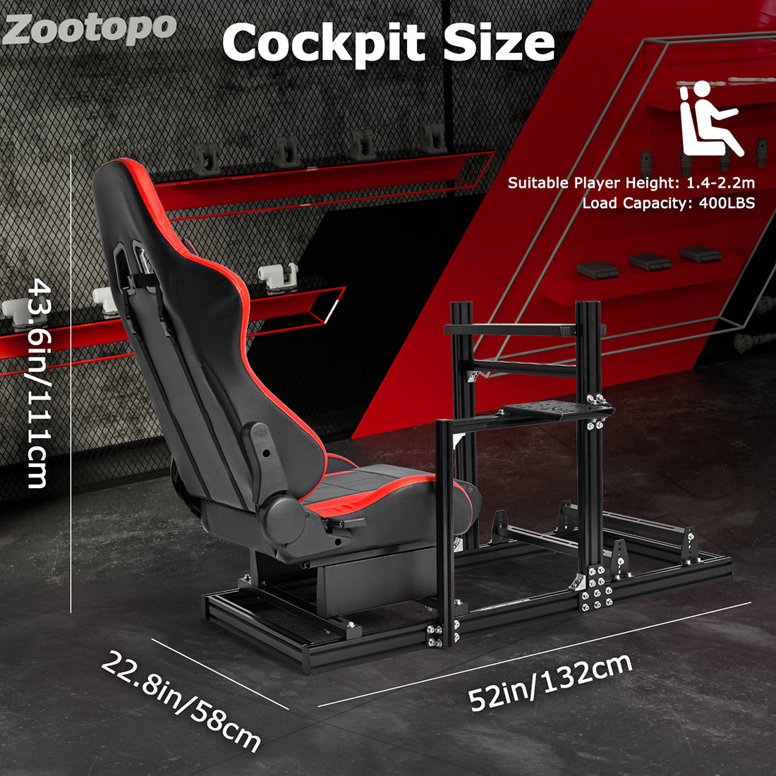 Zootopo Aluminum Profile 3060 Racing Simulator Cockpit with Seat,Fit for Thrustmaster/Fanatec/Logitech G29 ,  featuring infinite adjustability,  Not Include Steering Wheel,Pedals,Handbrake