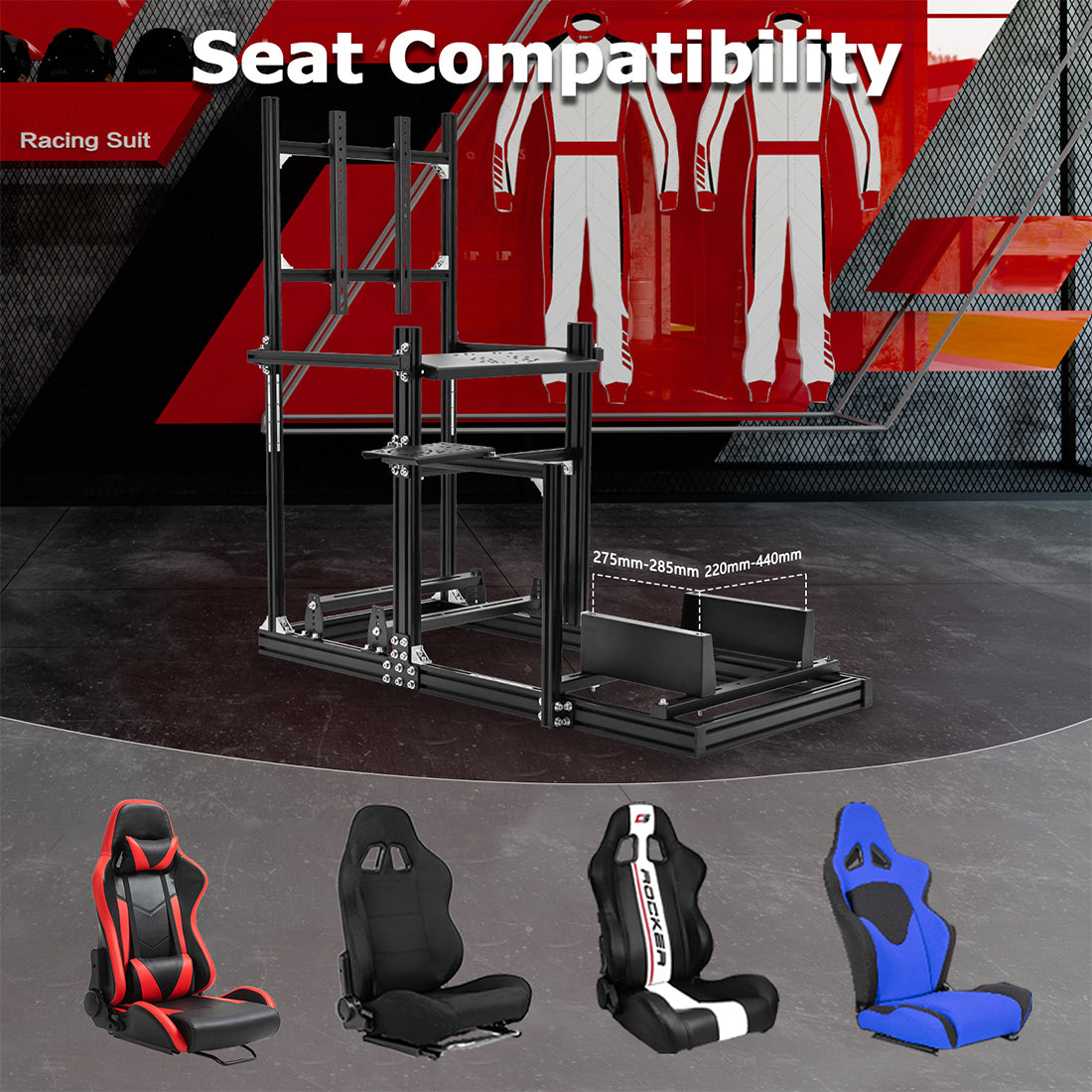 Zootopo Racing Simulator Cockpit with Monitor Mount, crafted from 3060 Aluminum Profile, Fit for Thrustmaster/Fanatec/Logitech G29 GPro, Unlimited Adjustment,Not Include Steering Wheel,Pedals,Handbrake