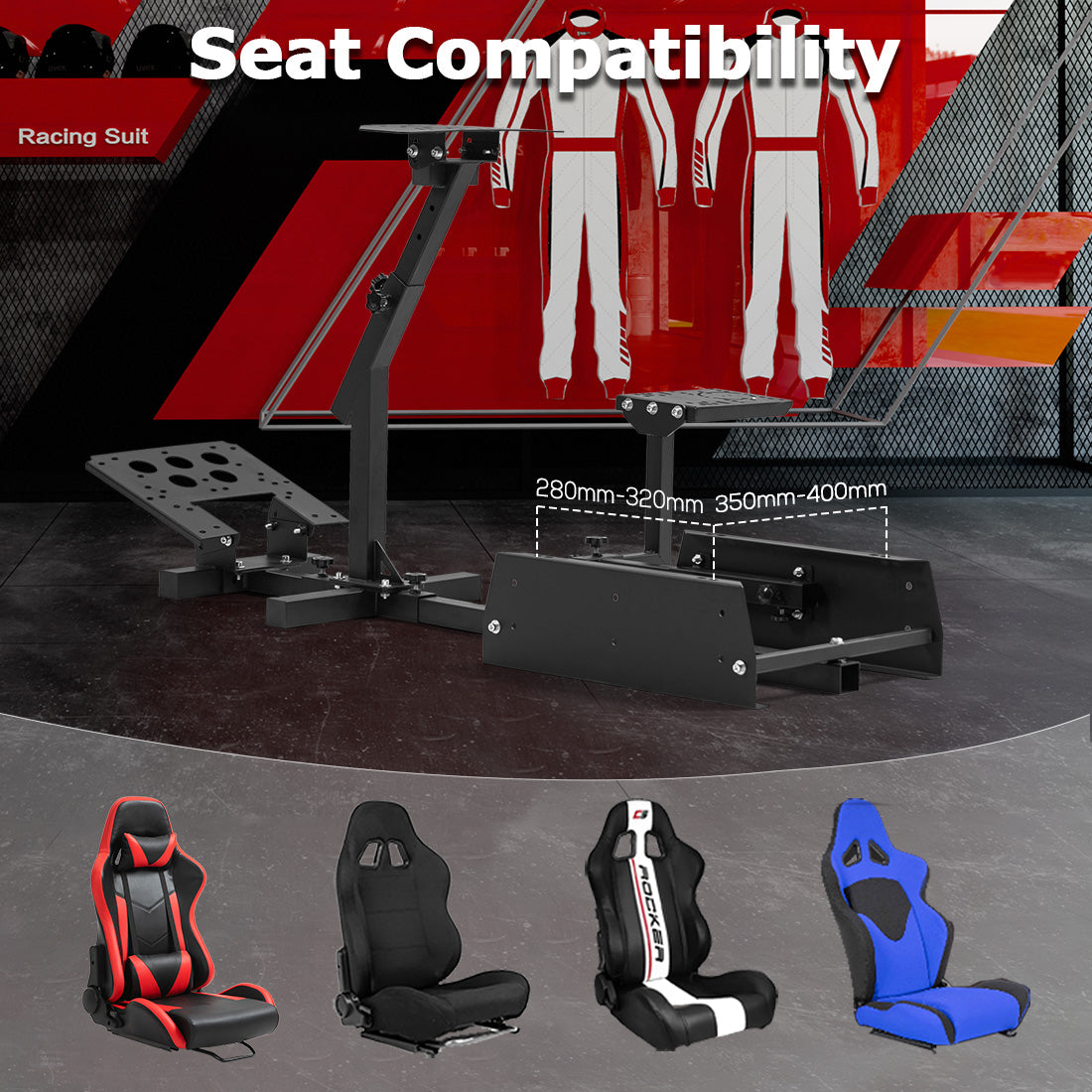 Zootopo Driving Simulator Cockpit Racing Wheel Mount, Compatible with Logitech G25/G27/G29/G920, Featuring Adjustable-height Gaming Frame with Shifter Bracket,Does Not Include Steering Wheel, Pedals, or Handbrake