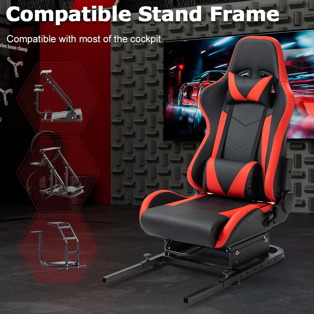 Zootopo Racing Seat Stand, Modern Style, Red and Black, Faux Leather, Ergonomic, Gaming Chair Stand, Racing Game, Adult, Indoor Use