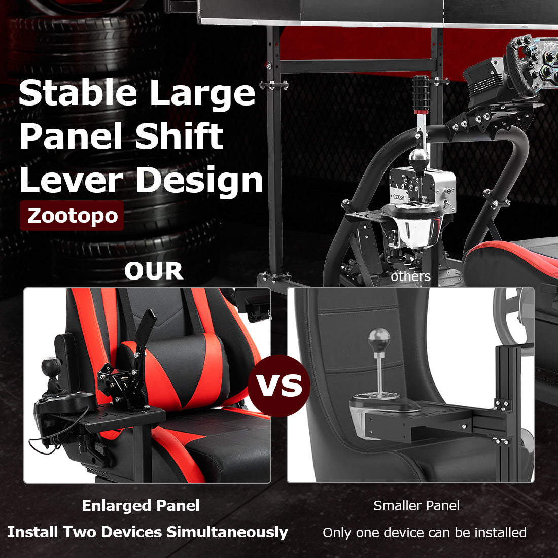 Zootopo Professional Racing Simulator Cockpit Frame with Red Seat&Triple Monitor Stand, Fit for Logitech G920/Thrustmaster/Moza, Shifter Platform Upgrade, No Wheel, Pedals, Handbrake and Monitor