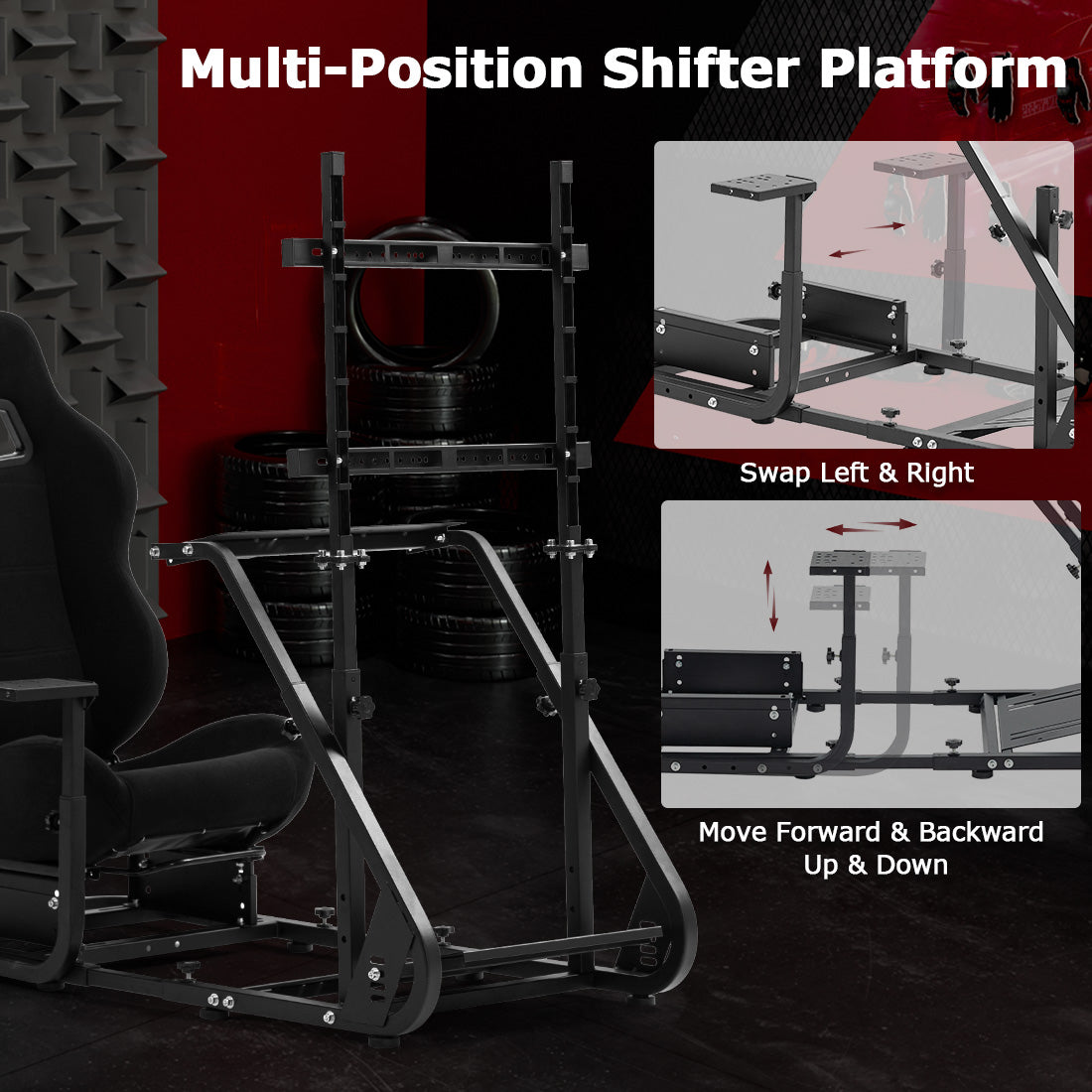 Zootopo Adjustable Sim Racing Cockpit with Black Seat Monitor Frame, Fit for Logitech/Thrustmaster/Fanatec G920 G923 G29 T80, Frame Double Arm Reinforcement, No Steering Wheel,Pedal,Handbra,Display