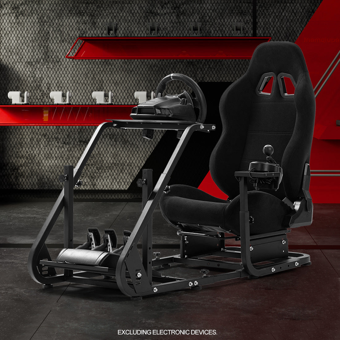Zootopo Adjustable Sim Racing Cockpit with Black Seat, Fit for Logitech/Thrustmaster/Fanatec G920 G923 G29 Frame, Double Arm Reinforcement, No Steering Wheel, Pedal, Handbrake