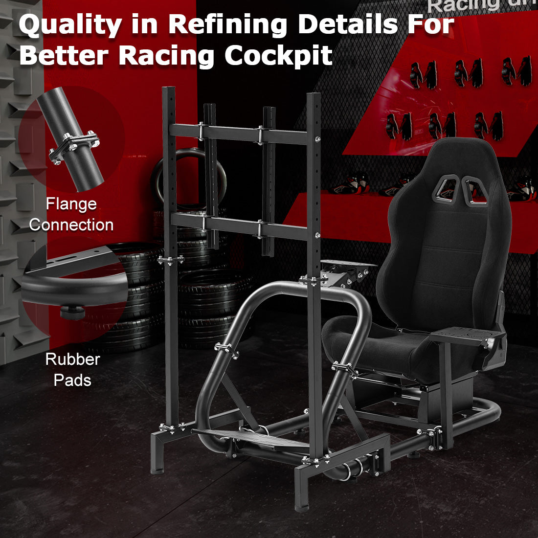 Zootopo Professional Racing Simulator Cockpit with TV Stand&Seat, Fit for Logitech G920/Thrustmaster/Moza, Streamlined Dual-arm Design, No Wheel, Pedals, Handbrake, and Monitor