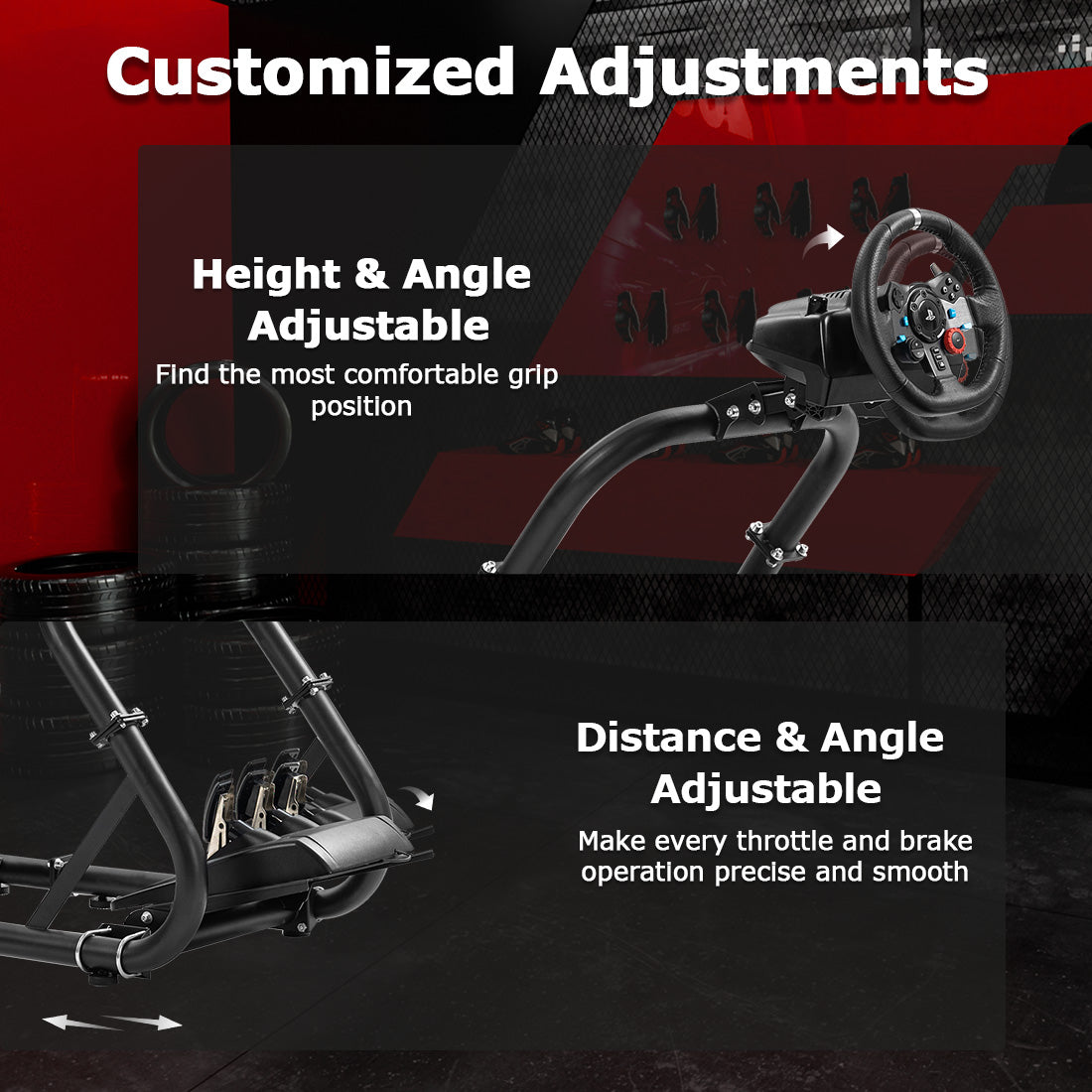 Zootopo Professional Racing Simulator Cockpit with Black Seat, Fit for Logitech G920/Thrustmaster/Moza, Streamlined Dual-arm Design, No Wheel, Pedals, Handbrake, and Monitor Stand