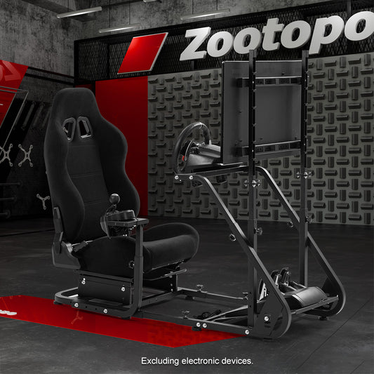 Zootopo Adjustable Sim Racing Cockpit with Black Seat Monitor Frame, Fit for Logitech/Thrustmaster/Fanatec G920 G923 G29 T80, Frame Double Arm Reinforcement, No Steering Wheel,Pedal,Handbra,Display