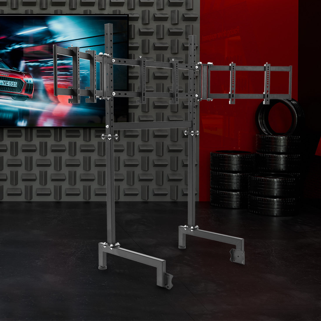 Zootopo Sim Racing Triple Monitor Stand for 24-32 Inch Display 3 Screens TV Mount Compatible with Round Tube Racing Sim Cockpit,Adjustable Height Width,NO Steering Wheel,Shift Lever,Pedals,TV,Seat and Cockpit