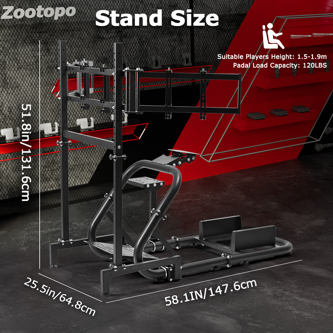 Zootopo Professional Racing Simulator Cockpit with Triple Monitor Stand, Fit for Logitech G920/Thrustmaster/Moza, Streamlined Dual-arm Design, No Wheel, Pedals, Handbrake, Seat and Monitor