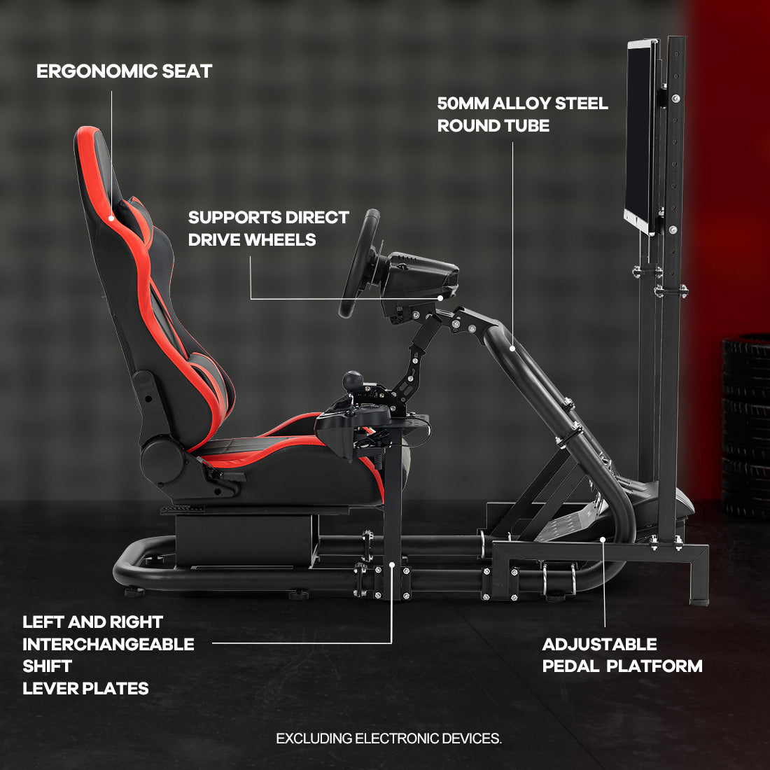 Zootopo Professional Racing Simulator Cockpit Frame with Red Seat&Monitor Stand, Fit for Logitech G920/Thrustmaster/Moza, Streamlined Dual-arm Design, No Wheel, Pedals, Handbrake and Monitor