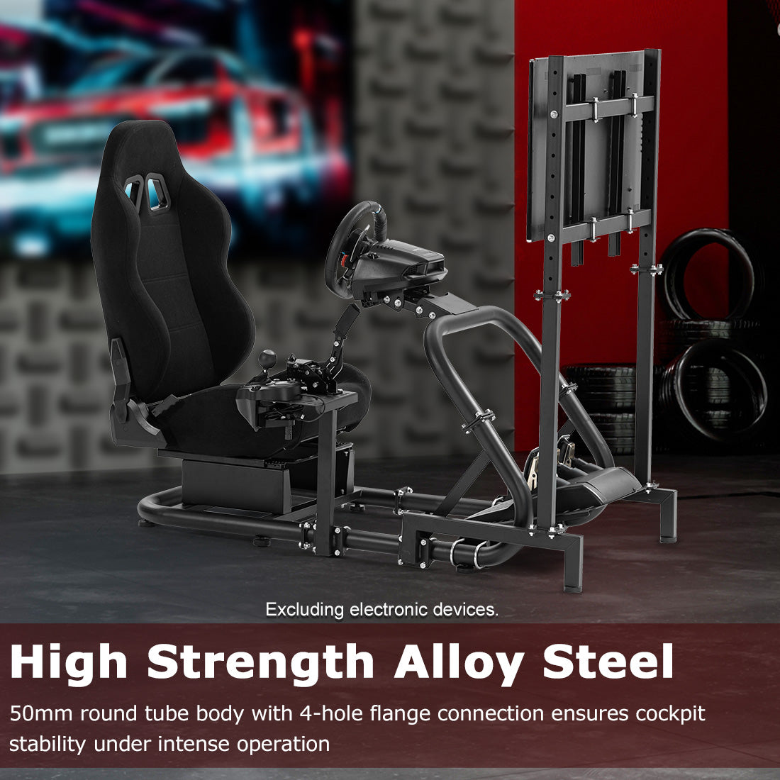 Zootopo Professional Racing Simulator Cockpit with TV Stand&Seat, Fit for Logitech G920/Thrustmaster/Moza, Streamlined Dual-arm Design, No Wheel, Pedals, Handbrake, and Monitor