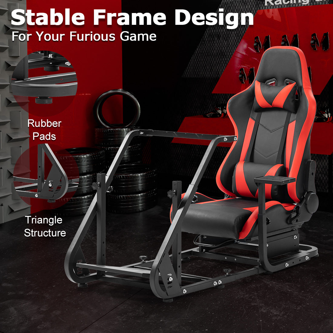 Zootopo Adjustable Sim Racing Cockpit with Red Seat, Fit for Logitech/Thrustmaster/Fanatec G920 G923 G29 Frame, Double Arm Reinforcement, No Steering Wheel, Pedal, Handbrake