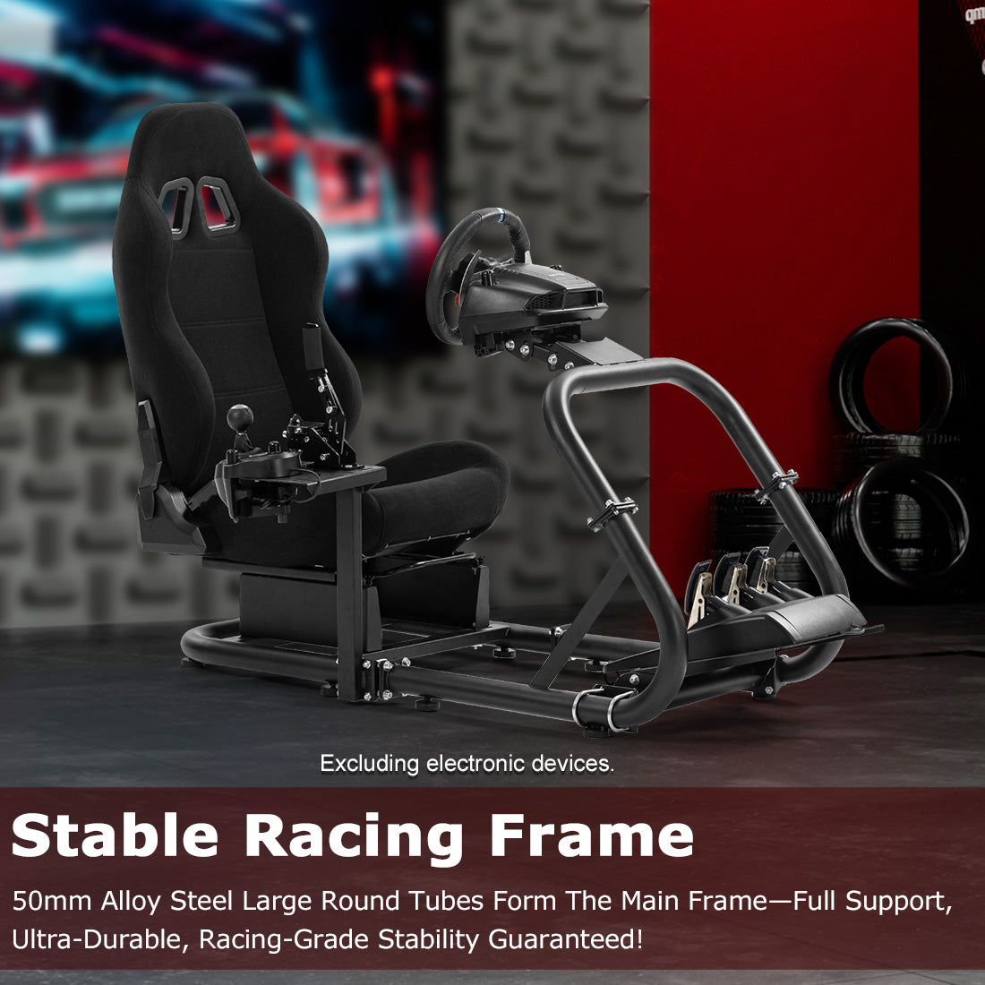 Zootopo Professional Racing Simulator Cockpit with Black Seat, Fit for Logitech G920/Thrustmaster/Moza, Streamlined Dual-arm Design, No Wheel, Pedals, Handbrake, and Monitor Stand