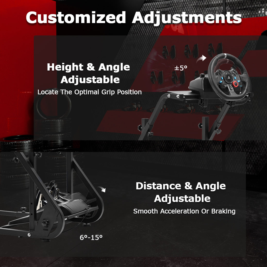 Zootopo Adjustable Sim Racing Cockpit with Black Seat Monitor Frame, Fit for Logitech/Thrustmaster/Fanatec G920 G923 G29 T80, Frame Double Arm Reinforcement, No Steering Wheel,Pedal,Handbra,Display