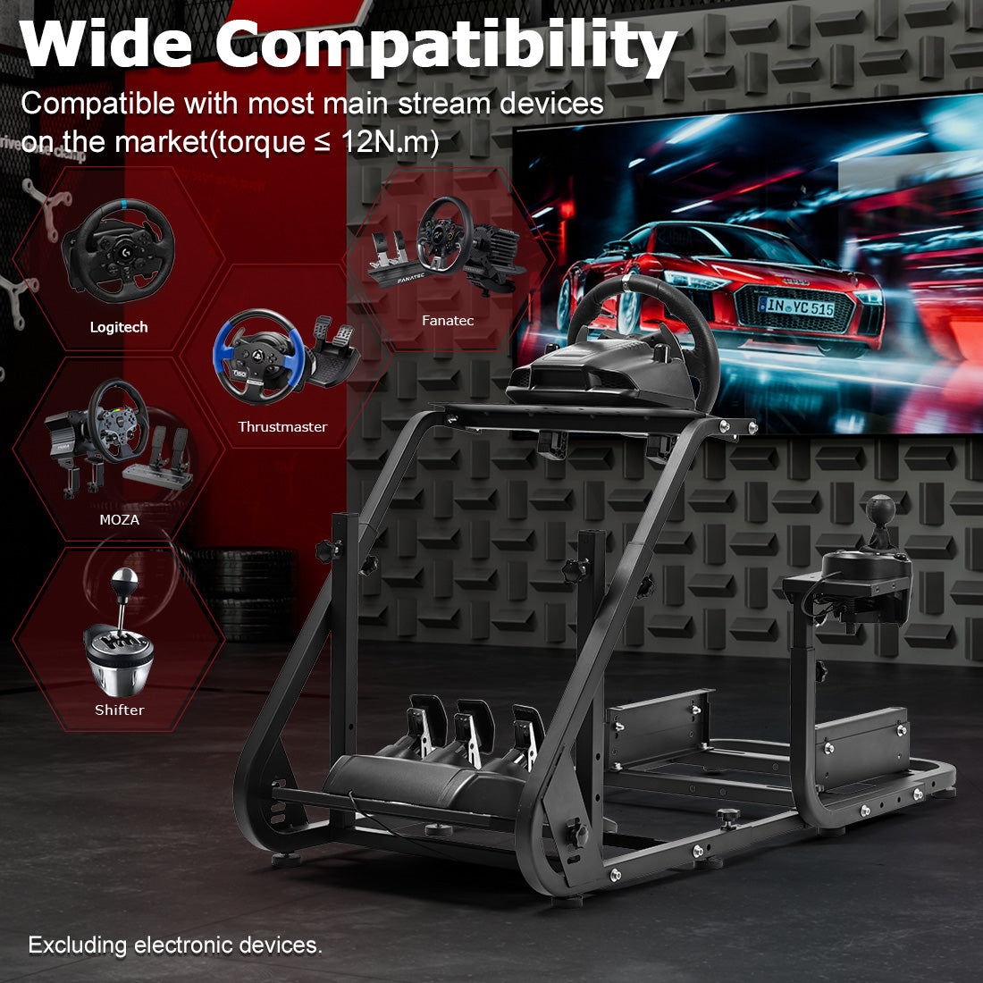 Zootopo Racing Simulator Cockpit Mountable Monitor Stand&Adjustable, Fits for Logitech/Thrustmaster/Fanatec G920 G923 G29&T80 T150, Frame Double Arm Reinforcement, No Steering Wheel,Pedal,Handbrake,Seat
