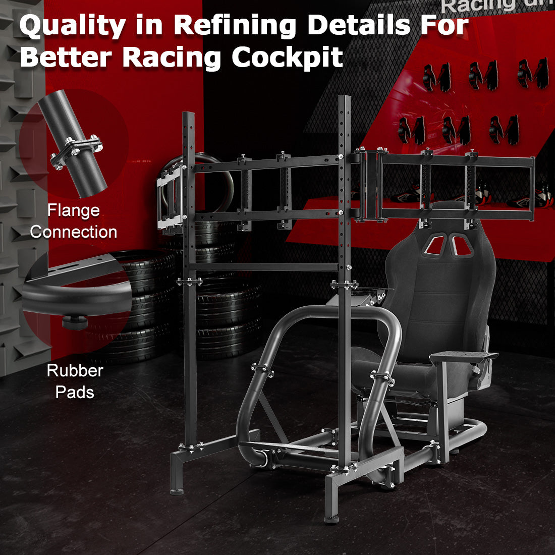 Zootopo Professional Racing Simulator Cockpit Frame with Black Seat&Monitor Stand, Fit for Logitech G920/Thrustmaster/Moza, Shifter Platform Upgrade, No Wheel, Pedals, Handbrake and Monitor