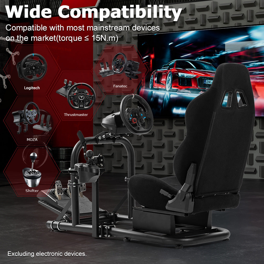 Zootopo Racing Driving Simulator Cockpit with Black Seat Stability Upgrade Fit for Logitech/Thrustmaster/Fanatec G27,G29,G920,G923,T300RS &CSL-DD Wheel Frame,No Steering Wheel,Pedal,Handbrake
