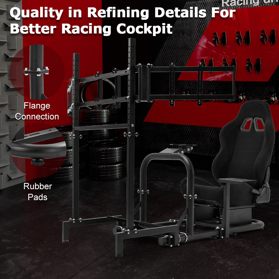 Zootopo Racing Sim Cockpit with Triple Monitor Mount and Seat Fits for Logitech/Thrustmaster/Fanatec/Moza G29 G920 G923 CSL-DD T248 Wheel Shifter Pedals  TV NOT Included