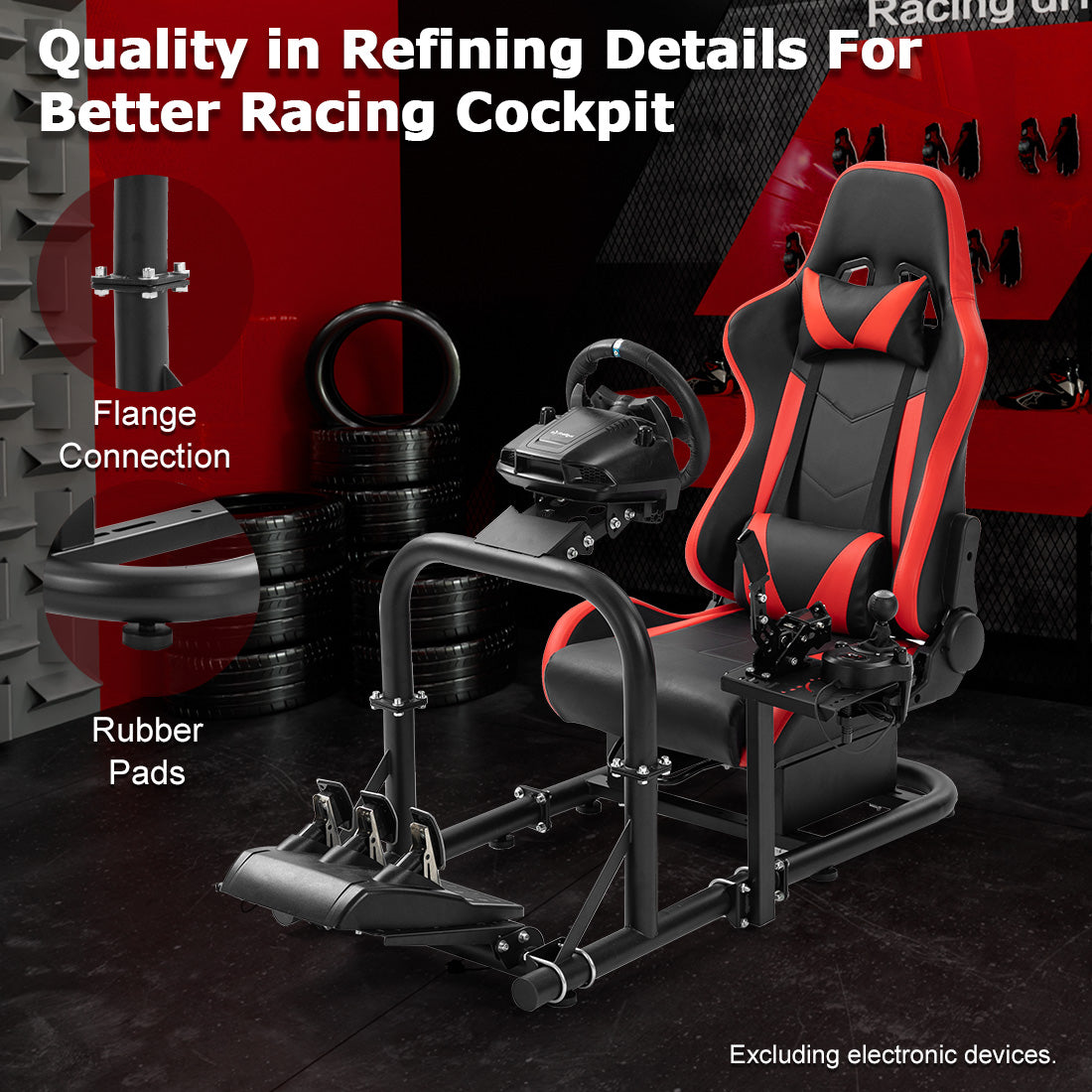 Zootopo G920 Racing Simulator Cockpit with Red Seat Frame Large Round Tube Stable and Adjustable Racing Wheel Stand Fit for Logitech G25 G27 G29 G920 Thrustmaster T80 T150 Wheel, Pedals and Shifter Not Include