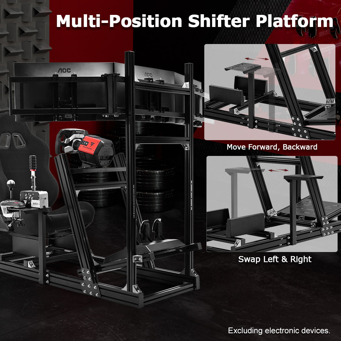 Zootopo 8040 Aluminum Profile Racing Simulator Cockpit with Black Seat & Triple Display Stand Fit for Logitech/Thrustmaster/Fanatec G25 G27 G29 G923 T80,F1 Trunk,No Handbrake,Pedals & Steering Wheel