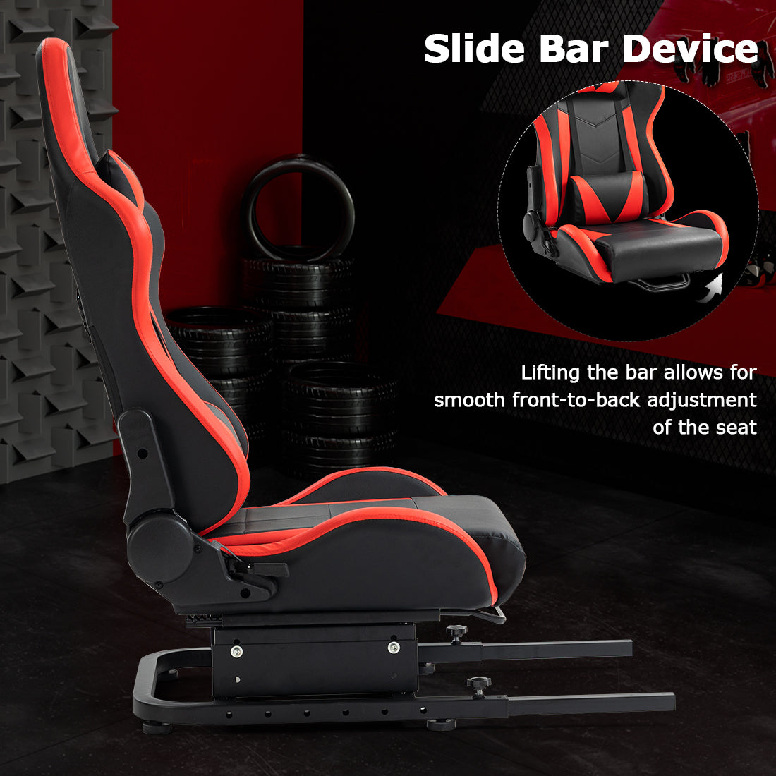 Zootopo Racing Seat Stand, Modern Style, Red and Black, Faux Leather, Ergonomic, Gaming Chair Stand, Racing Game, Adult, Indoor Use