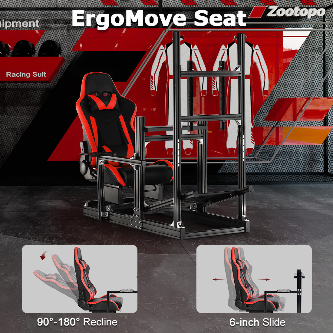 Zootopo 8040 Aluminum Profile Racing Sim Cockpit with Monitor Stand Fit Logitech G923 G920, Adjuatable Gaming Simulator Cockpit with Red Seat Not Include Steering Wheel,Pedals,Handbrake