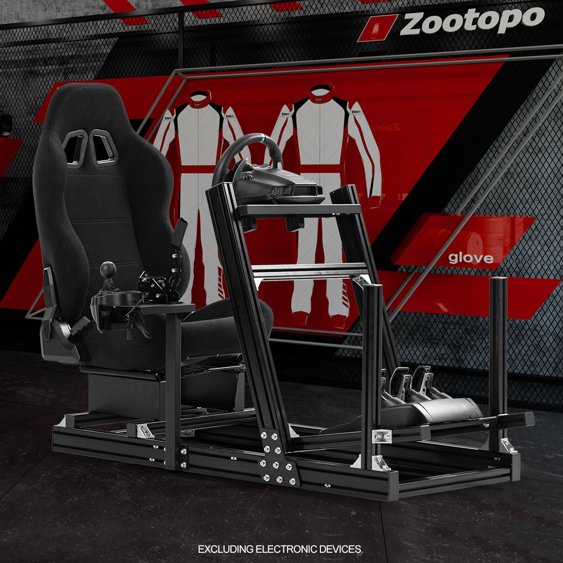 Zootopo 8040 Aluminum Profile Racing Simulaor Cockpit Simulator with Black Seat Fit for Logitech/Thrustmaster/Fanatec/Moza G920,G923 Professional&Expandability,F1 Truck,No Handbrake,Pedals,Steering Wheel