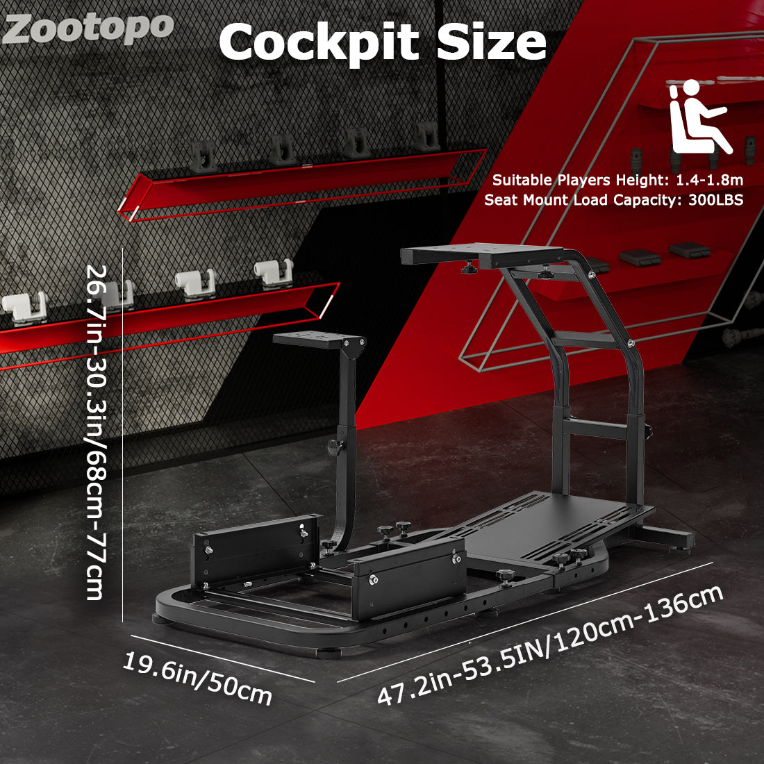 Zootopo Adjustable Racing Sim Cockpit Unobstructed Design for Both Legs Fit for Logitech/Thrustmaster G29 G923 G25 T80 T150 Racing Wheel Cockpit Not Include Steering Wheel,Pedals,Handbrake