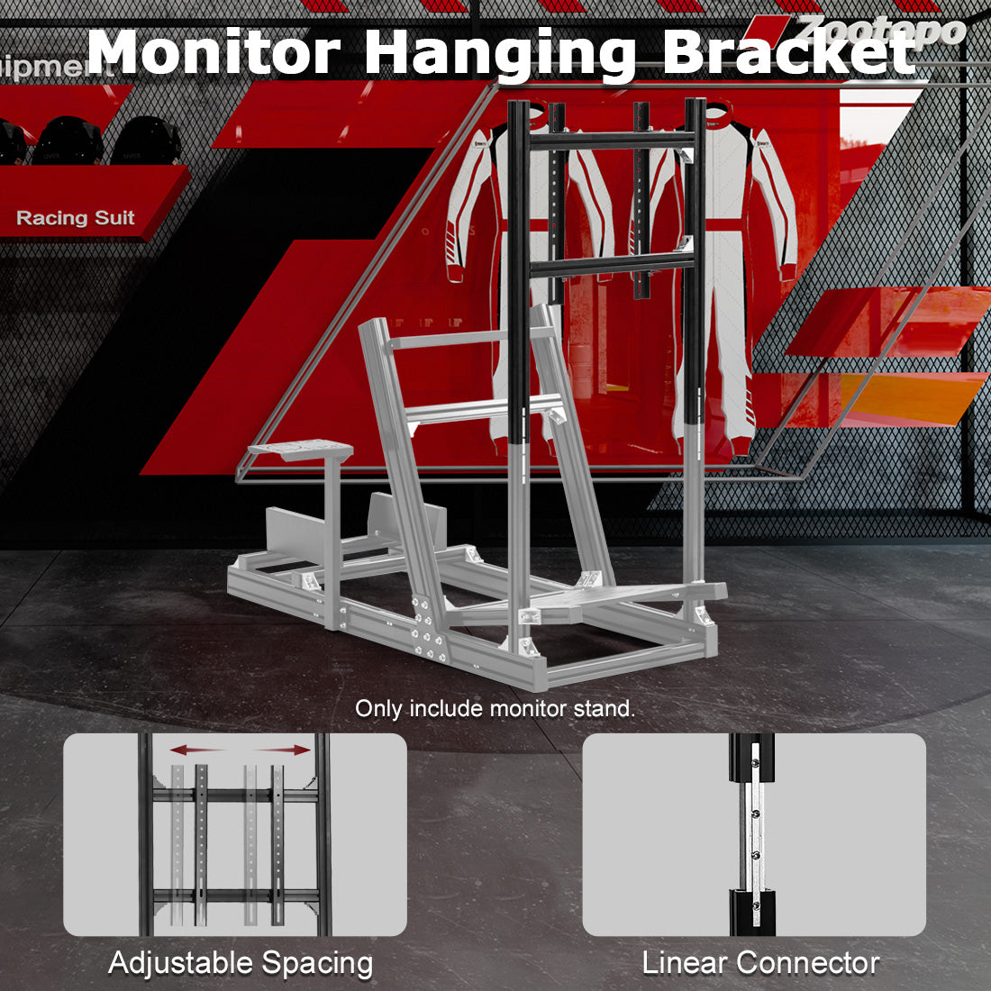 Zootopo 4040 Aluminum Profile Monitor Stand for Racing Simulator Cockpit Compatible with 27-65 Inch Display TV Mount,Adjustable Height,No Steering Wheel,Shift Lever,Pedals,TV,Seat and Cockpit
