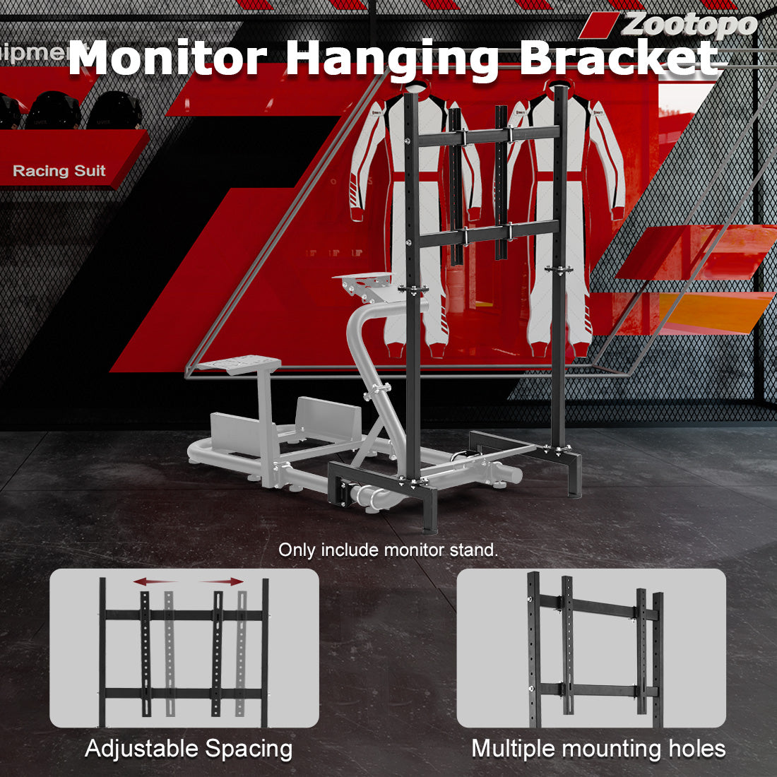 Zootopo Racing Sim Monitor Mount for Racing Simulator Cockpit Support Monitor from 24 to 60 inch,Stable Height Position,Adjustable Driving Display Stand for TV and PC Monitor,NO Steering Wheel,Shift Lever,Pedals,TV,Seat and Cockpit