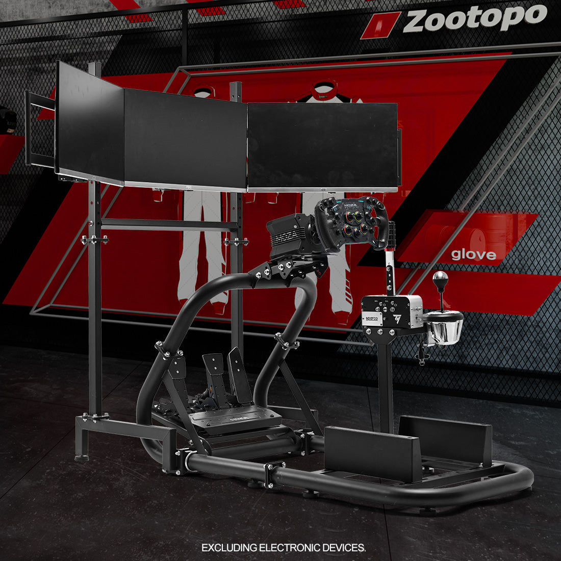 Zootopo Professional Racing Simulator Cockpit with Triple Monitor Stand, Fit for Logitech G920/Thrustmaster/Moza, Streamlined Dual-arm Design, No Wheel, Pedals, Handbrake, Seat and Monitor