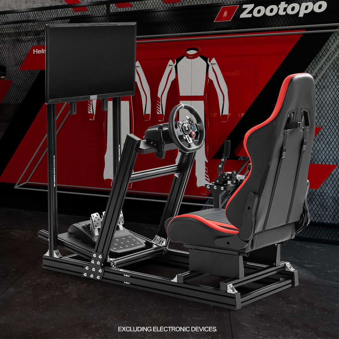 Zootopo 8040 Aluminum Profile Racing Simulaor Cockpit with Red Seat & Monitor Frame Fit for Logitech/Thrustmaster/Fanatec G920,G923&T80 Professional,F1 Trunk,No Handbrake,Pedals,Steering Wheel