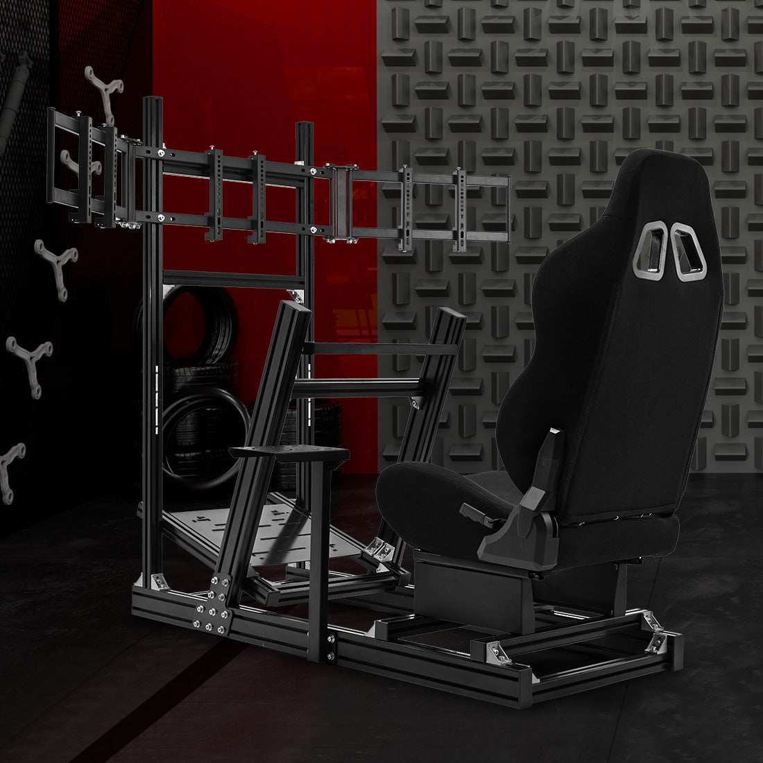 Zootopo 8040 Aluminum Profile Racing Simulator Cockpit with Black Seat & Triple Display Stand Fit for Logitech/Thrustmaster/Fanatec G25 G27 G29 G923 T80,F1 Trunk,No Handbrake,Pedals & Steering Wheel