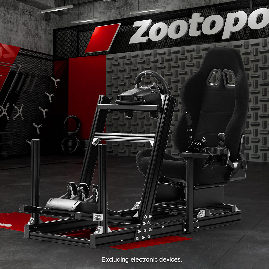 Zootopo 8040 Aluminum Profile Racing Simulaor Cockpit Simulator with Black Seat Fit for Logitech/Thrustmaster/Fanatec/Moza G920,G923 Professional&Expandability,F1 Truck,No Handbrake,Pedals,Steering Wheel