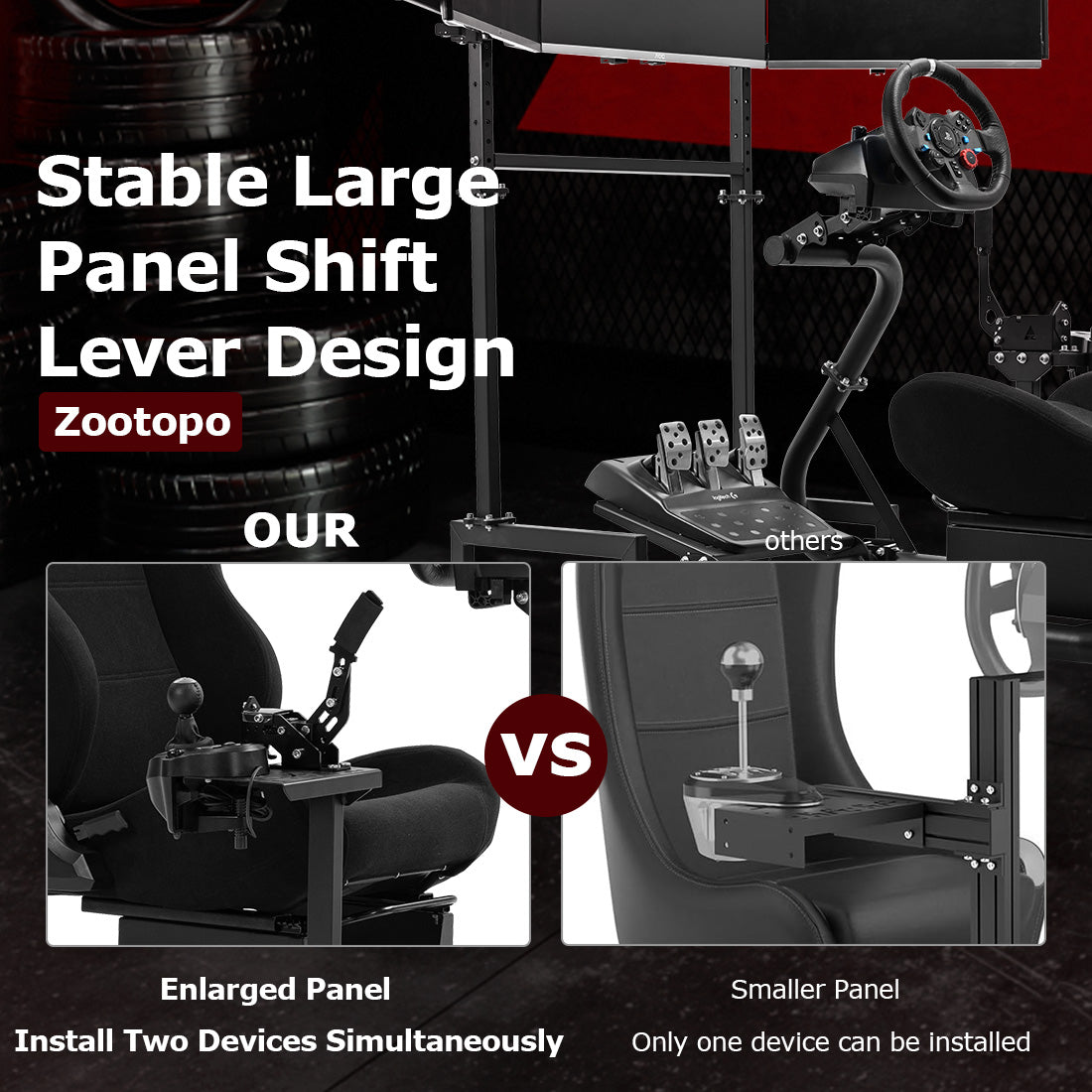 Zootopo Racing Simulator Cockpit With Triple Monitor Stand and Black Seat Suitable for Logitech/Thrustmaster T500RS TX G29 G920 G923 CSL-DD, Without Steering Wheel, Pedals, Handbrake