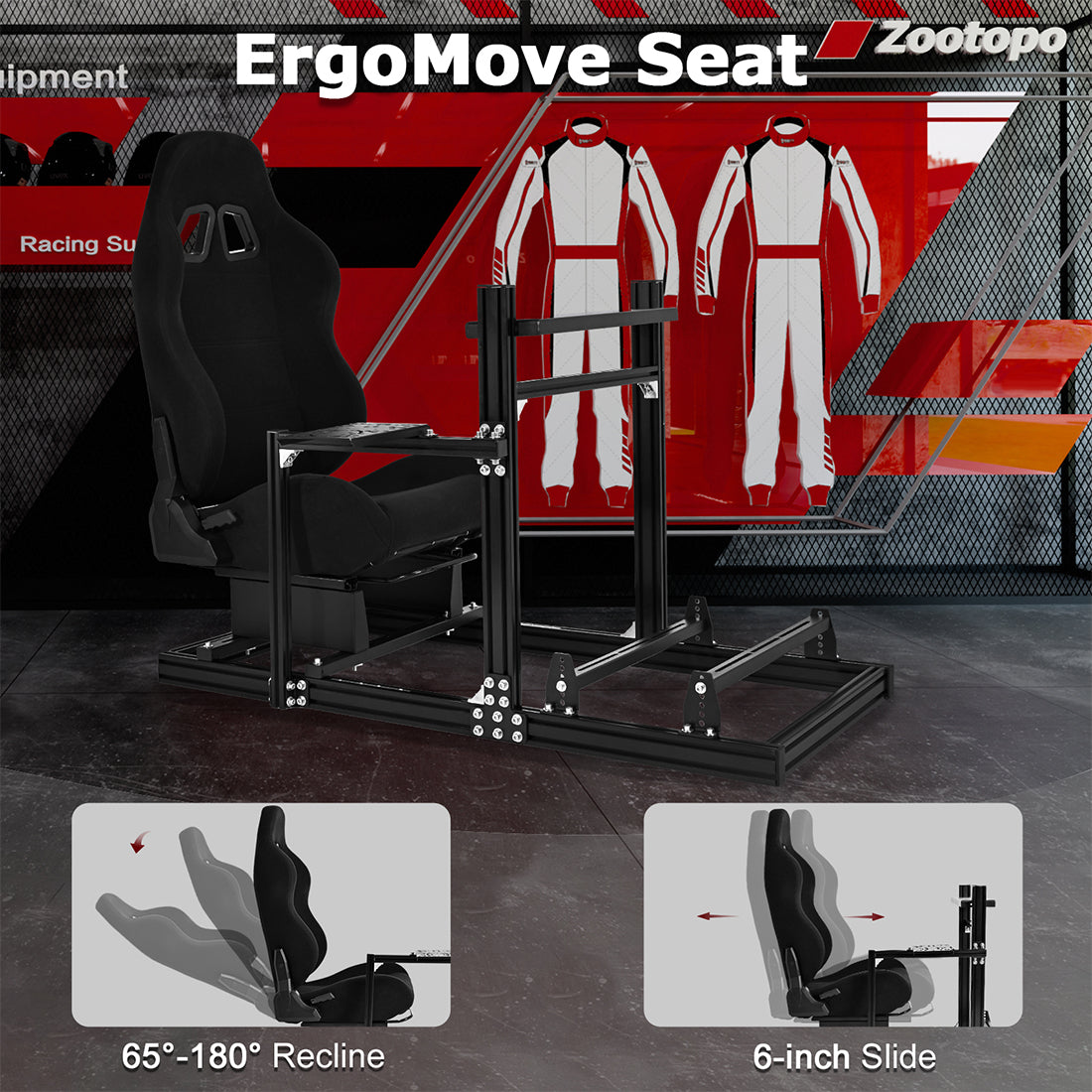 Zootopo 3060Aluminum Profile Racing Simulator Cockpit with Seat, Supports Adjustment, Compatible with Thrustmaster/Fanatec/Logitech G29 Steering Wheels,and designed  for the Sim Frame 3060 Chassis,Does Not Include Steering Wheel, Pedals, or Handbrake