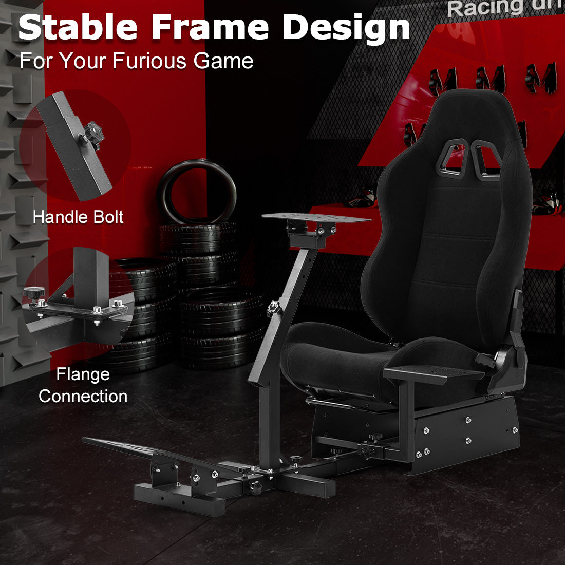 Zootopo Racing Simulator Cockpit with BlackSeat Multi-level Adjustment Fit for Logitech/Thrustmaster/Fanatec G29,G920,G923&T300RS&CSL-DD One-Piece Cockpit,Wheel,Handbrake and Pedals Not Included