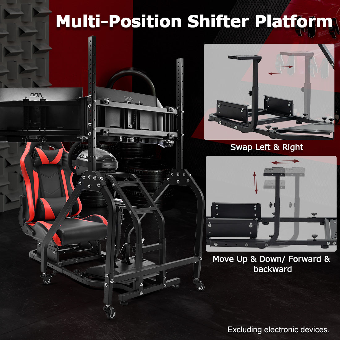Zootopo Adjustable Racing Sim Cockpit with Red Seat Unobstructed Design for Both Legs Fit for Logitech/Thrustmaster G29 G923 G25 T80 T150 Racing Wheel Cockpit with Triple Monitor Stand Not Include Steering Wheel,Pedals,Handbrake