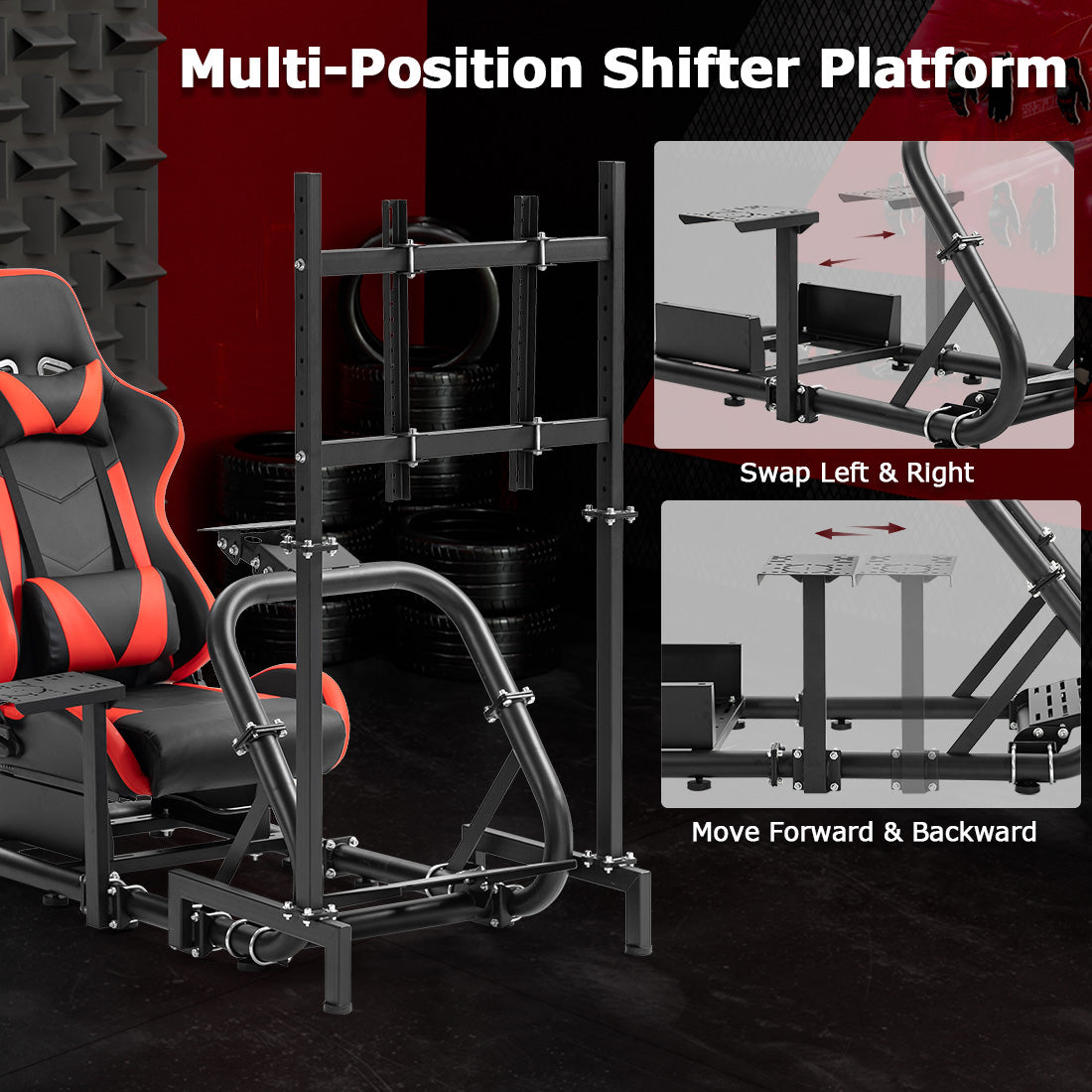 Zootopo Professional Racing Simulator Cockpit Frame with Red Seat&Monitor Stand, Fit for Logitech G920/Thrustmaster/Moza, Streamlined Dual-arm Design, No Wheel, Pedals, Handbrake and Monitor