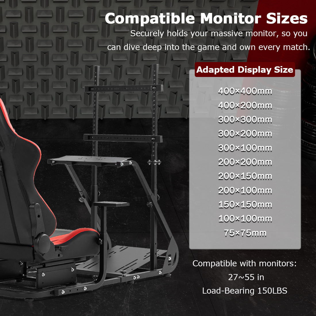 Zootopo Adjustable Sim Racing Cockpit with Red Seat Monitor Frame, Fit for Logitech/Thrustmaster/Fanatec G920 G923 G29 T80, Frame Double Arm Reinforcement, No Steering Wheel,Pedal,Handbra,Display