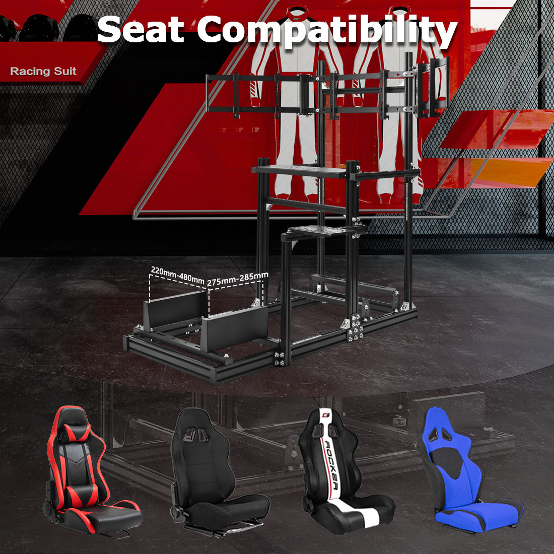 Zootopo Racing Simulator Cockpit with Triple-monitor Setup Crafted from 3060 Aluminum Profile, Fit for Thrustmaster，for Fanatec，for Logitech G29/GPro, Unlimited Adjustment,Not Include Steering Wheel,Pedals,Handbrake