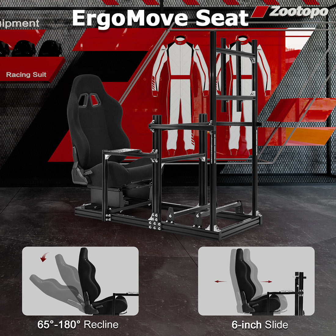 Zootopo 3060 Aluminum Profile Racing Simulator Cockpit with Monitor Mount, Fit for Thrustmaster/Fanatec/Logitech G29 , Adjustable Driving Simulator cockpit, Does Not Include Steering Wheel, Pedals, or Handbrake