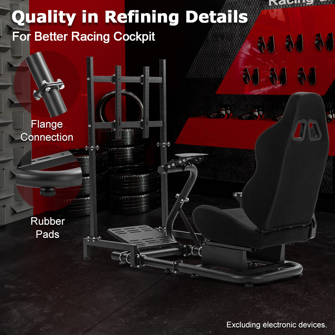 Zootopo Racing Cockpit with TV Stand &Black Seat Fit for Logitech,Thrustmaster,G25,G920,T500,Wheel Shifter Pedals Not Included