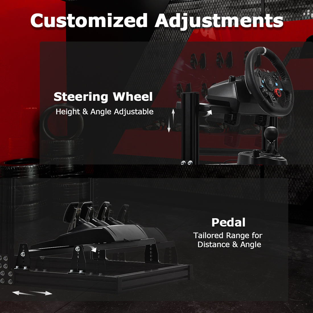 Zootopo 3060 Aluminum Profile Racing Simulator Cockpit with Black Seat and Triple-monitor Setup, Fit for Thrustmaster,for Fanatec,for Logitech G29 , Adjustable Driving Simulator Cockpit, Does Not Include Steering Wheel, Pedals, or Handbrake