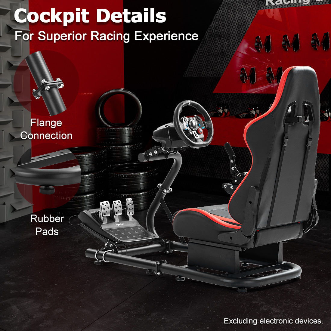 Zootopo Adjustable Racing Cockpit Red Seat Fit for Logitech, Thrustmaster,G923,G920,Wheel Shifter Pedals Not Included