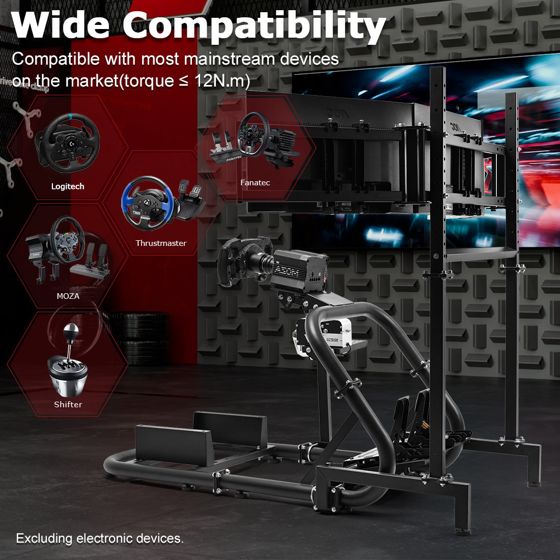Zootopo Professional Racing Simulator Cockpit with Triple Monitor Stand, Fit for Logitech G920/Thrustmaster/Moza, Streamlined Dual-arm Design, No Wheel, Pedals, Handbrake, Seat and Monitor